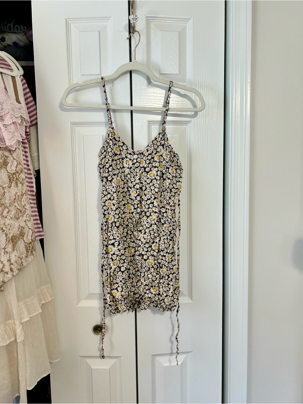 American Eagle Outfitters Black Floral Mini Dress with Yellow and White Daisies